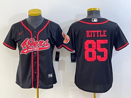 Women's San Francisco 49ers #85 George Kittle Black With Patch Cool Base Stitched Baseball Jersey(Run Small)
